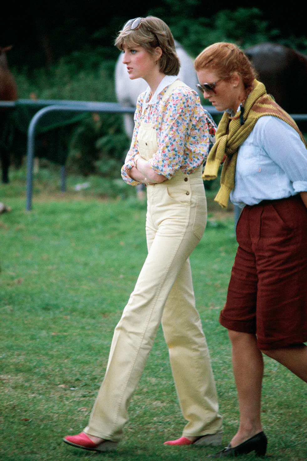 princess diana fashion before royalty floral shirt and yellow dungarees 1610123811