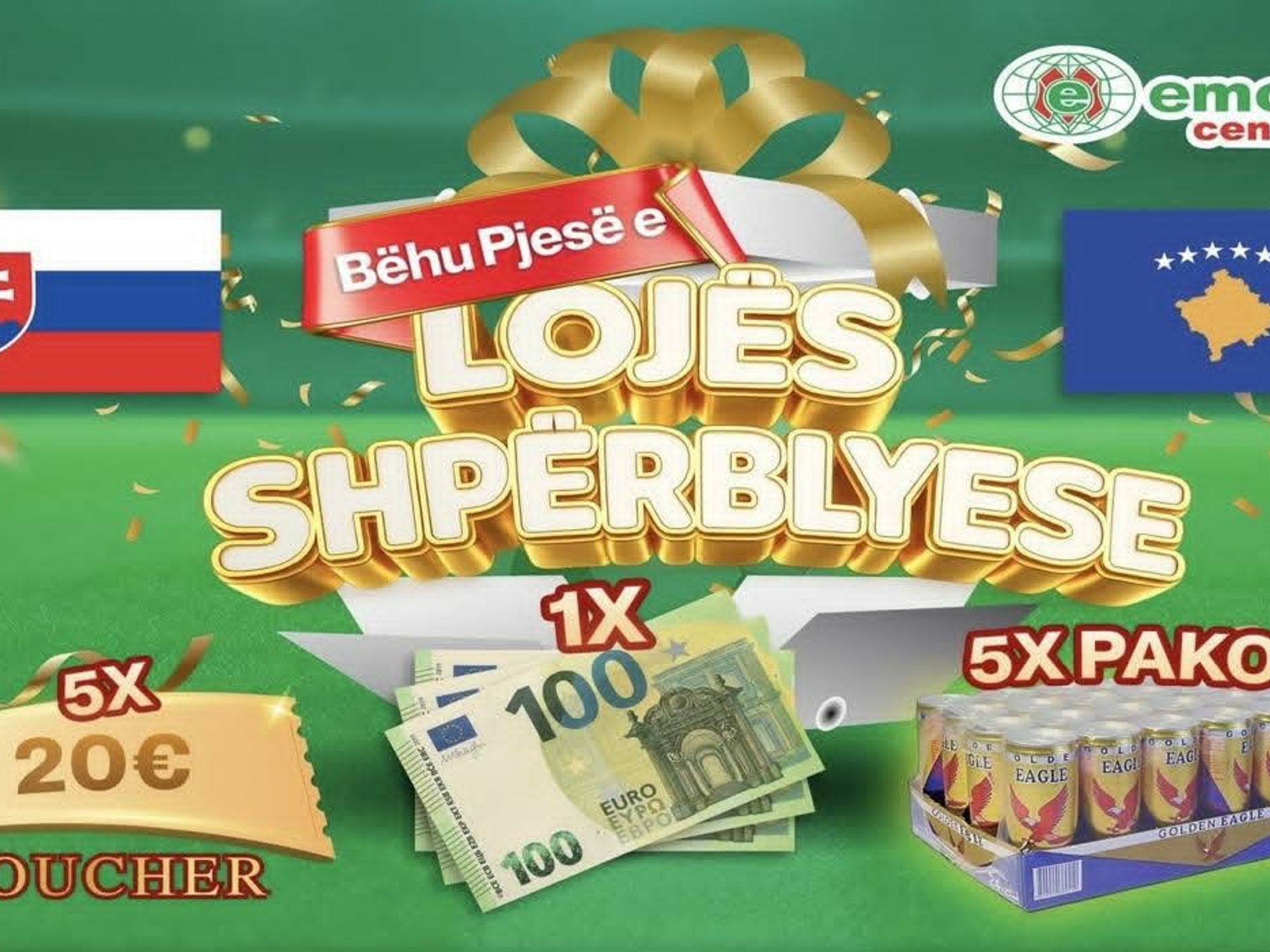 Qëllo rezultatin Sllovaki-Kosovë dhe fito shpërblime nga Emona Center Qëllo rezultatin Sllovaki-Kosovë dhe fito shpërblime nga Emona Center