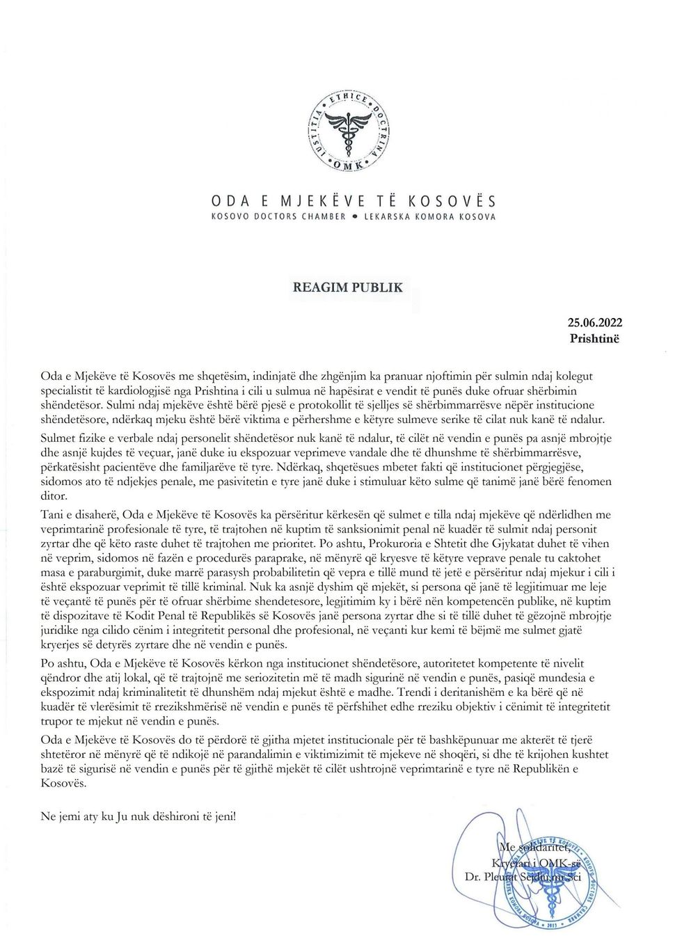 Reagim Publik sulmi ndaj specialistit te kardiolirugjise scaled