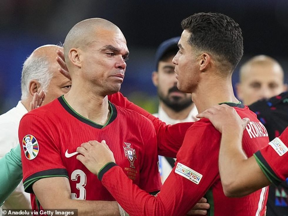Reflecting on Portugal's loss, Cristiano wrote on X, formerly Twitter: 'We wanted more. We deserved more. For us. For each one of you. For Portugal (pictured with teammate Pepe)