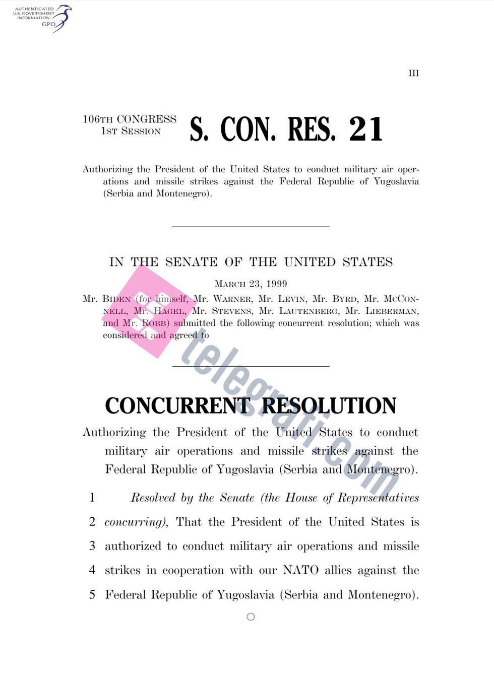 rezoluta kongres shba kosove