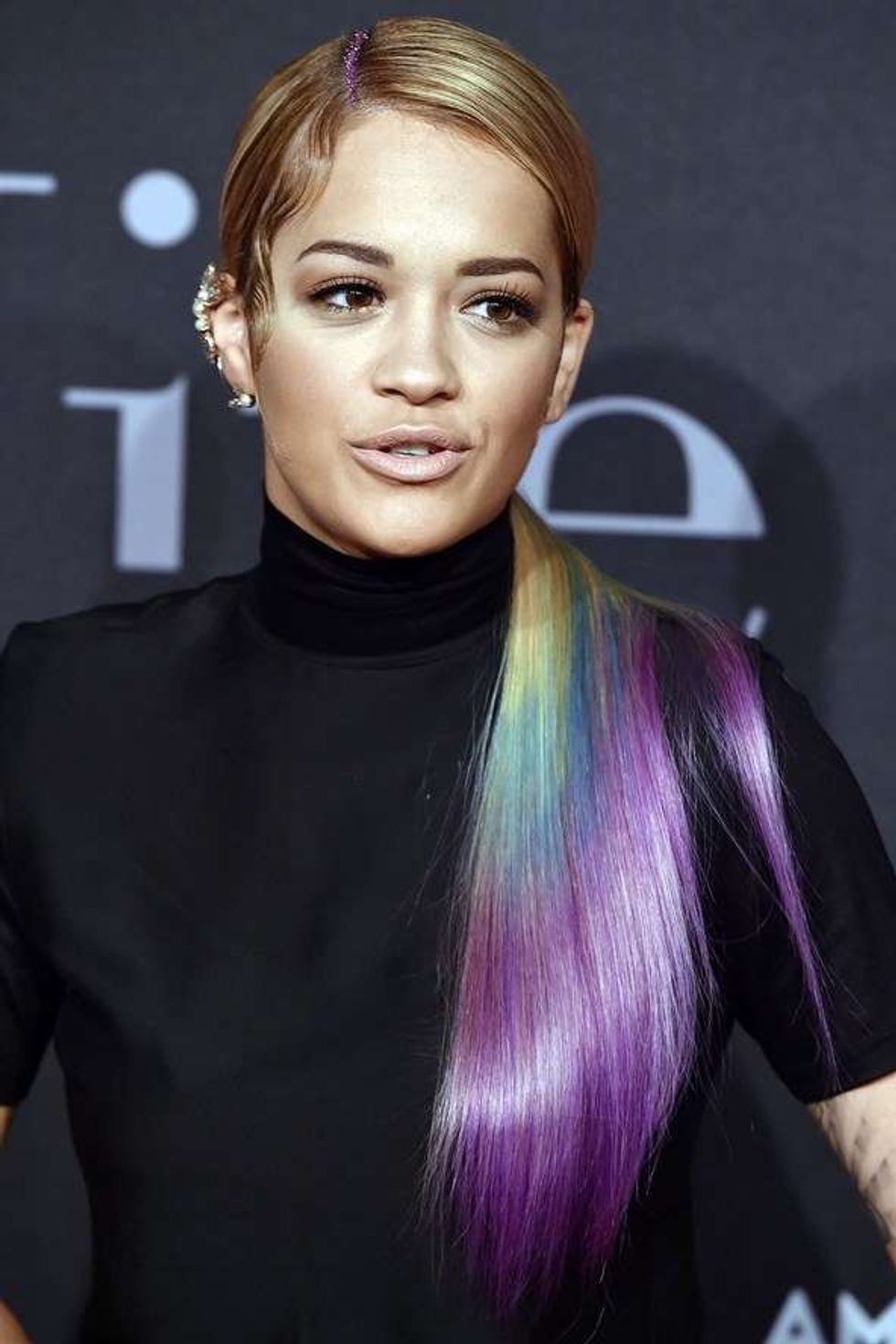Rita Ora Shows Off More Of Her Rainbow Colored Ponytail