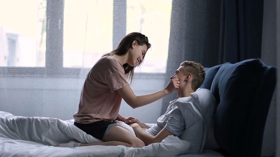 romantic couple relaxing bed morning footage 074960757 prevstill