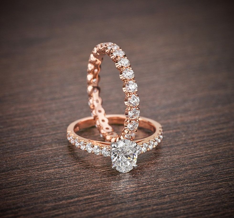 Rose gold engagement ring diamond wedding ring