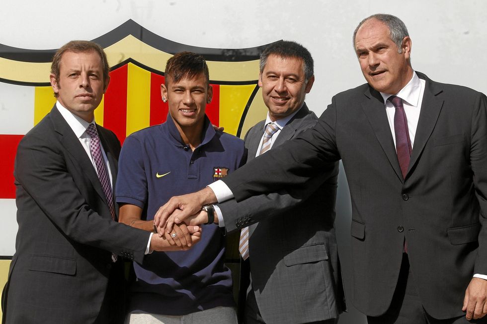 Rosell, Neymar, Bartomeu dhe Zubizarreta.