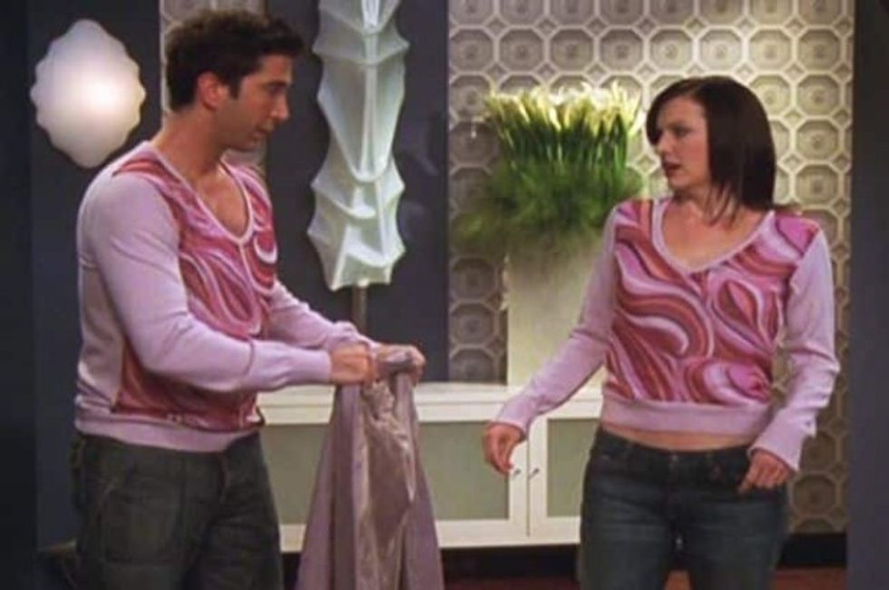 ross wearing rachels pink sweater friends