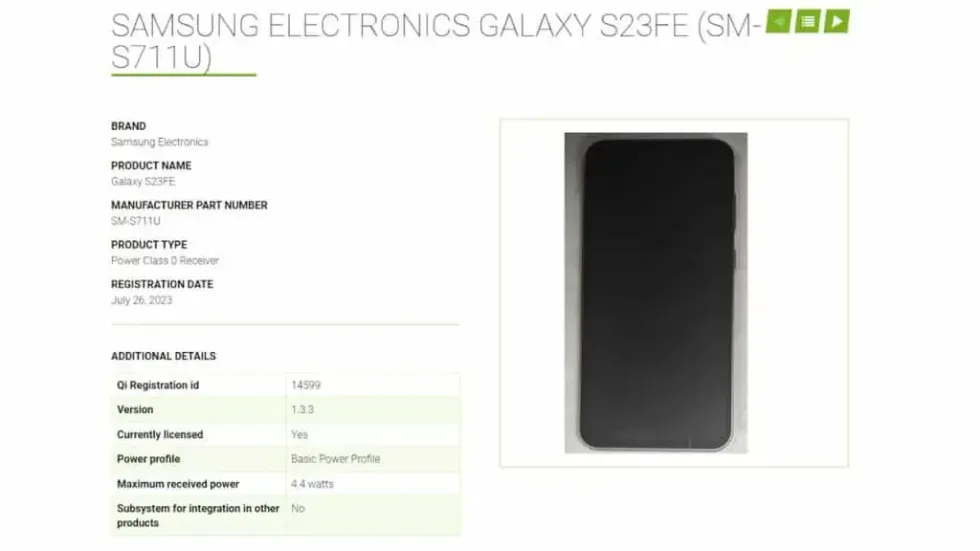 samsung galaxy s23 wireless power consortium listing