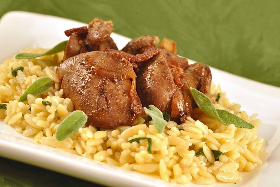 sauteed chicken livers onion bacon sage