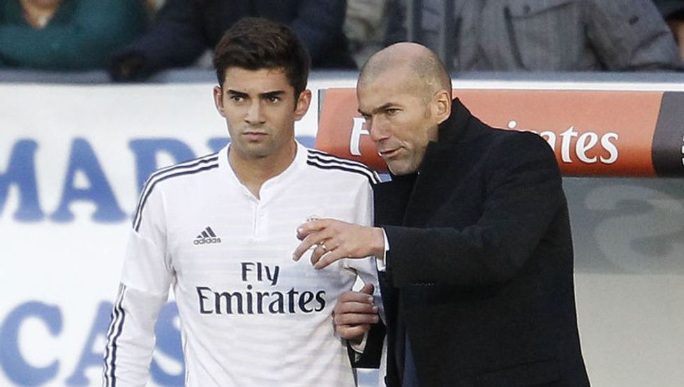 Second B match between Castilla and Conquense. In this picture, Enzo Zidane and Zidane.
