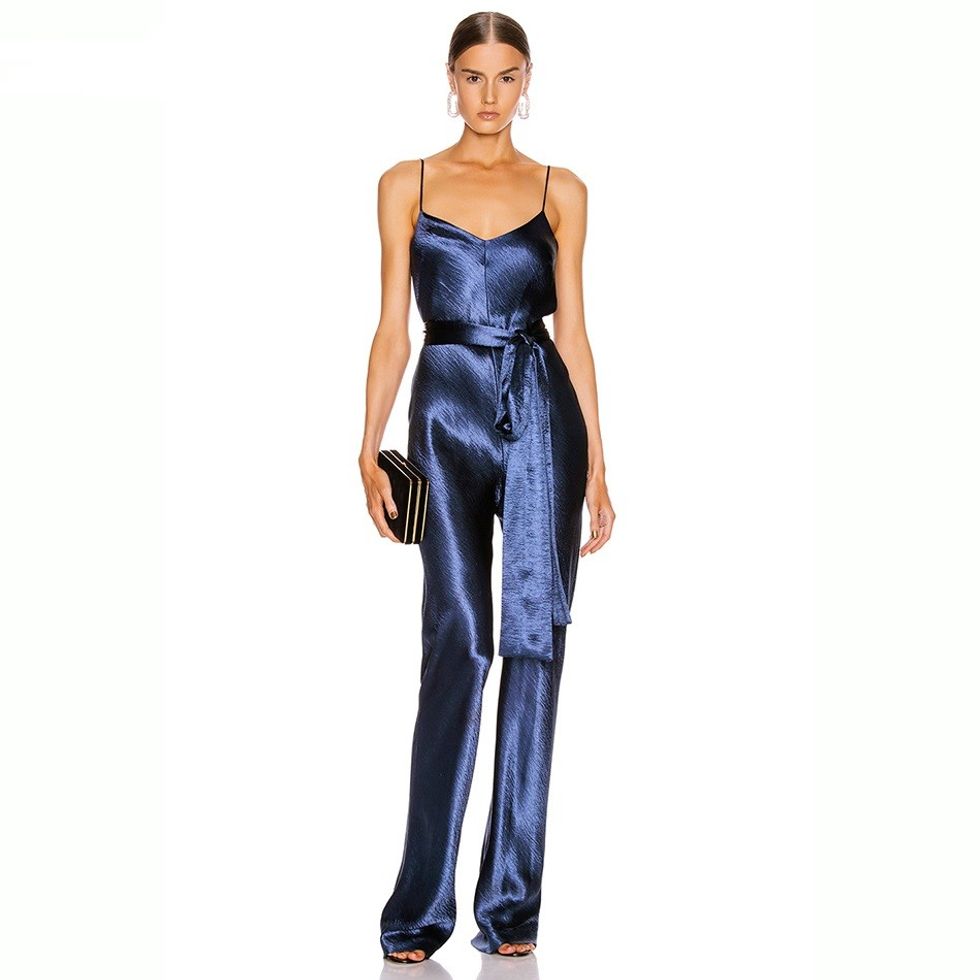 Sexy Spaghetti Jumpsuit 2020 Summer New Women Dark Blue Sleeveless Belt F