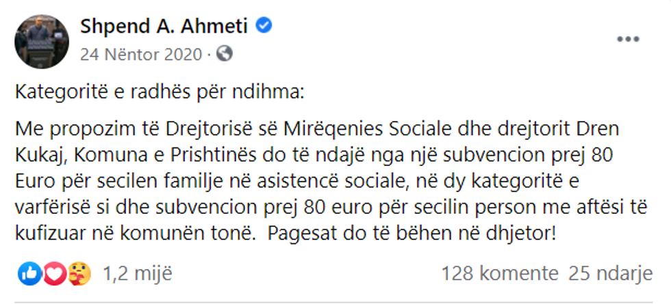 Shpend Ahmeti post