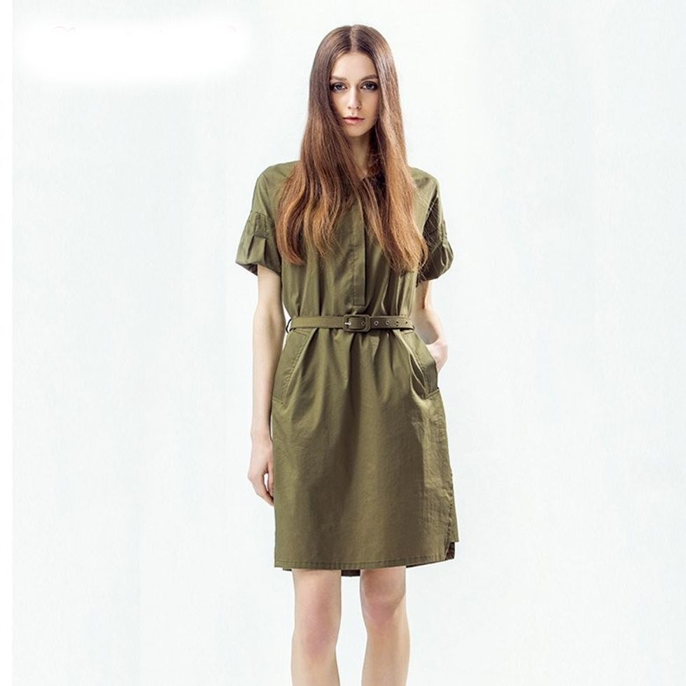 Simple Flavor Summer Army Green Casual Shirt font b Dress b font font b Women b