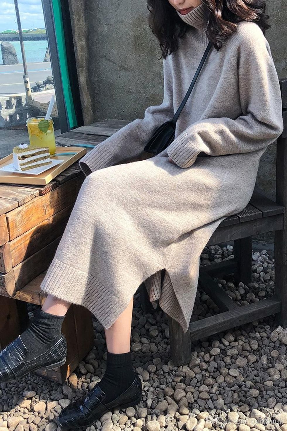 slouchy high collared chunky sweater dress 1