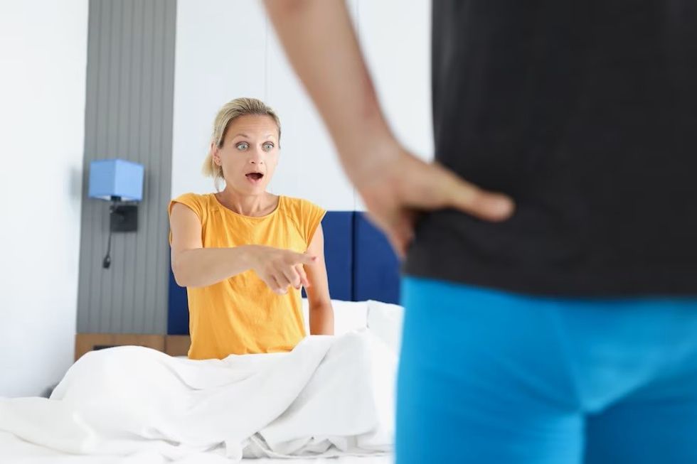 surprised woman poin