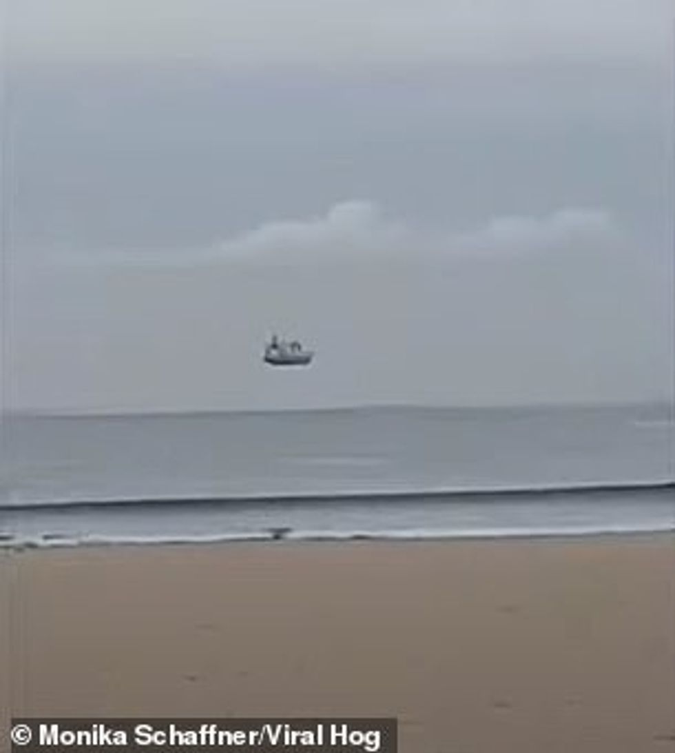 The bizarre sighting was the cause of a unusual natural phenomenon called looming - dubbed a 'Fata Morgana'