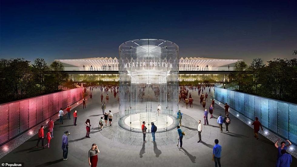 The design features technology which allows the stadium and surrounding areas to change colour to reflect the home team