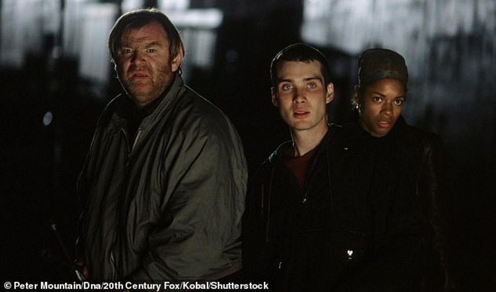 The films take place 28 days, weeks, and years after the outbreak of a deadly virus in London, which turns people into braindead killers (L-R: Brendan Gleeson, Cillian, and Naomie Harris)