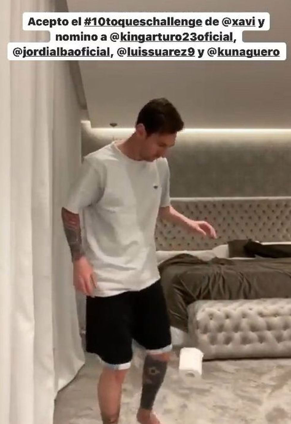 The first glimpse we saw of Messi training at home came when he showed off his toilet-roll juggling skills