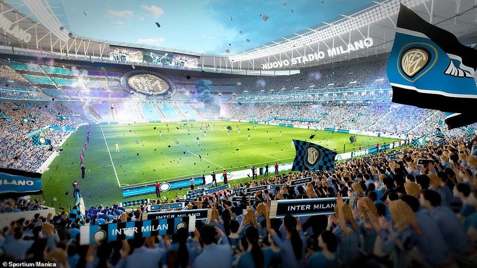 The impressive stadium would be made up of two interlocking rings on the outside to symbolise both of Milan's great clubs