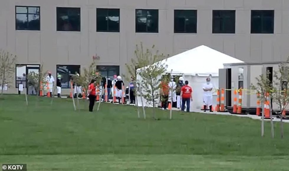 The local health department started testing, pictured, all of the more than 2,200 workers at the plant in St Jospeh, Missouri, after 92 asymptomatic employees tested positive