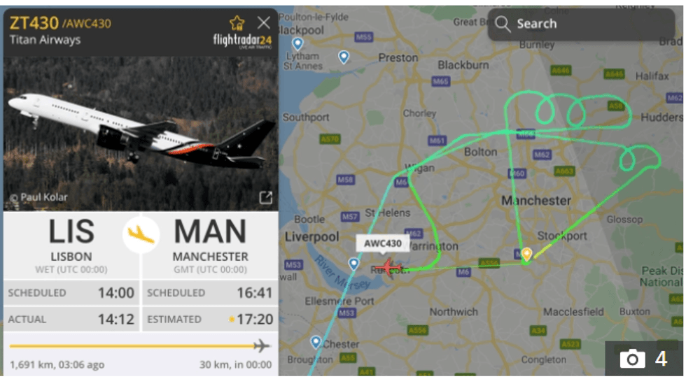 The Man City plane circled around Manchester airport before flying to Liverpool