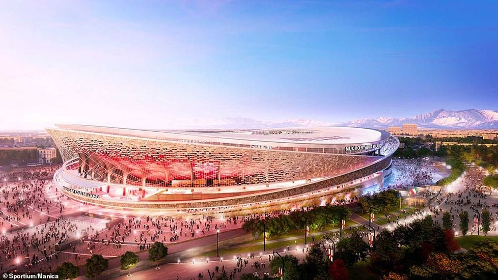The Rings of Milan, designed by architects Sportium/Manica, would feature the faces of more than 16,000 fans on the outside