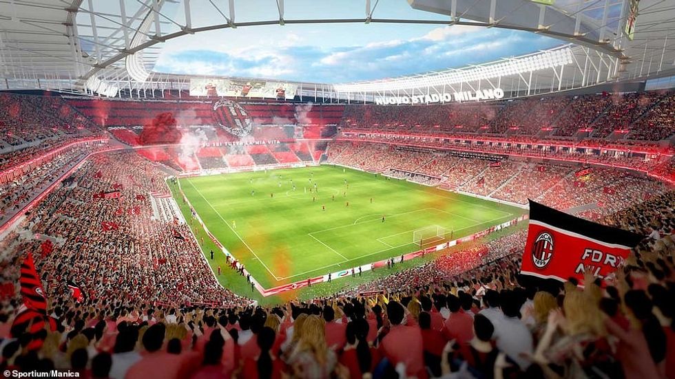 The Rings of Milan would also feature technology to turn the stadium red and black, or blue and black, to represent each team
