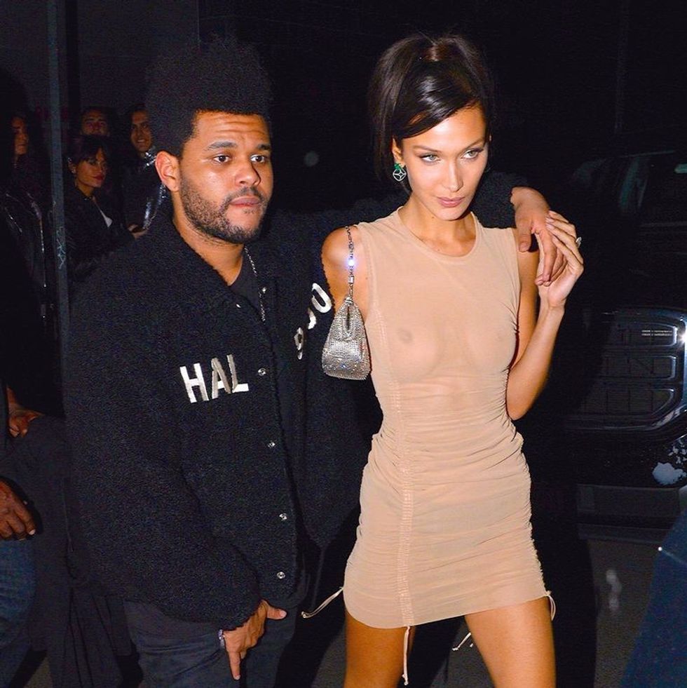 the weeknd and bella hadid seen leaving a nightclub in news photo 1570900462