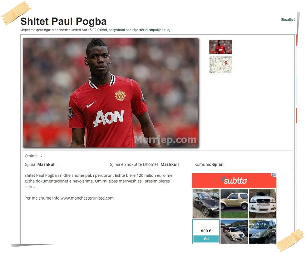 Tifozët shqiptarë e nxjerrin në shitje Pogban në Merrjep.com