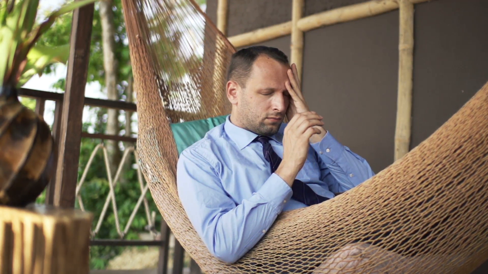 tired businessman having headache on hammock super slow motion 240fps edggr2ai3x F0000