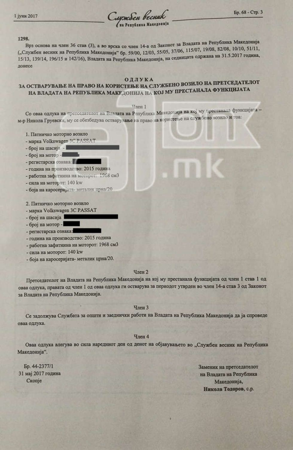 Todorov vendim qe Gruevski te perdore 2 vetura zyrtare