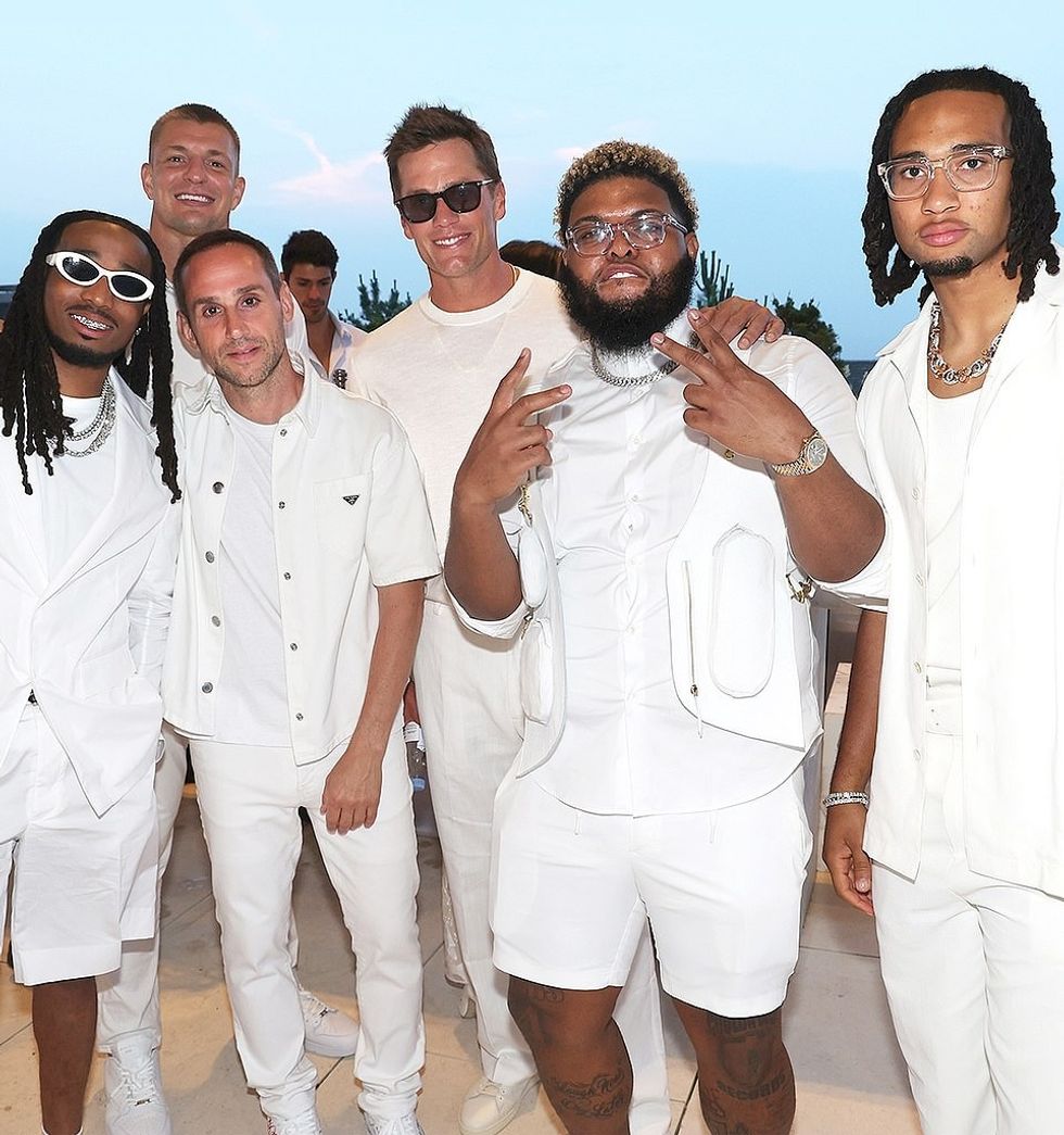 Tom Brady is seen next to Rubin; last year Tom chatted up Kim. Also seen are Quavo, Gronk, Druski and CJ Stroud