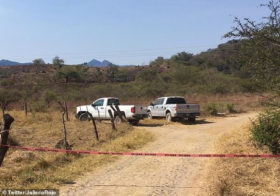 Two of the three unmarked police pickup trucks that were located in Colima on Monday following last Thursday's kidnapping of 10 cops, including seven who were murdered