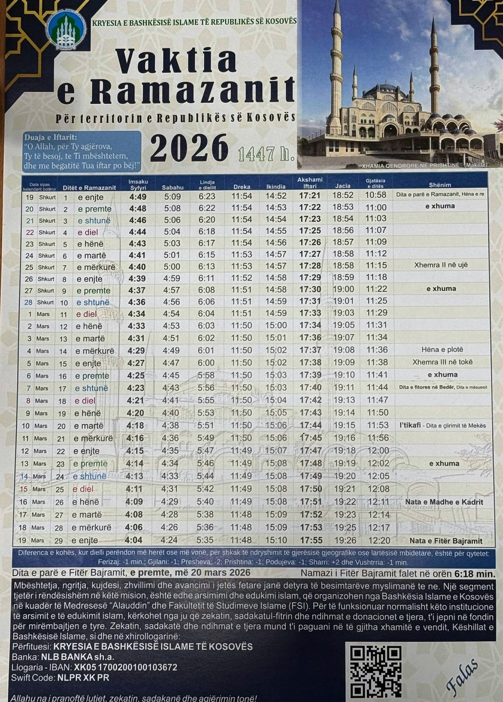 Vaktia e Ramazanit 2026