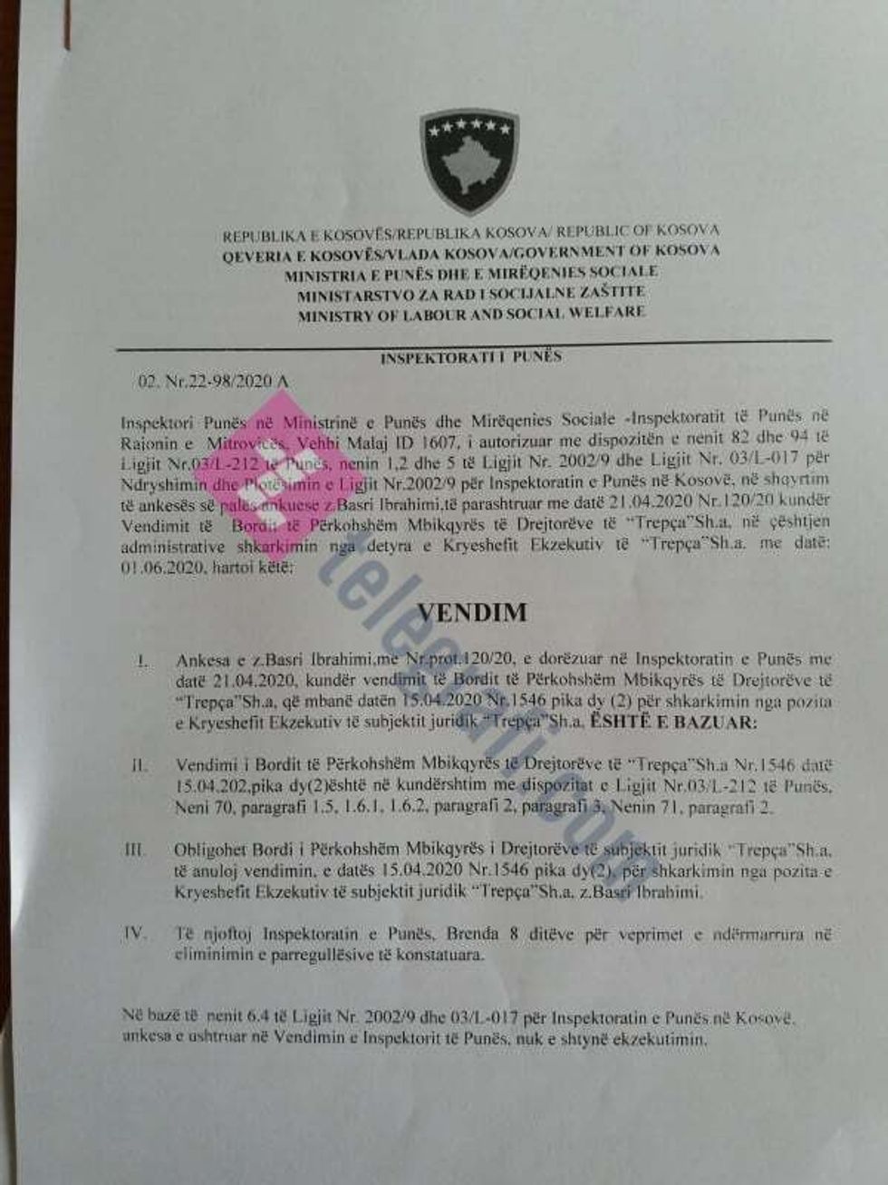 vendim basri ibrahimi