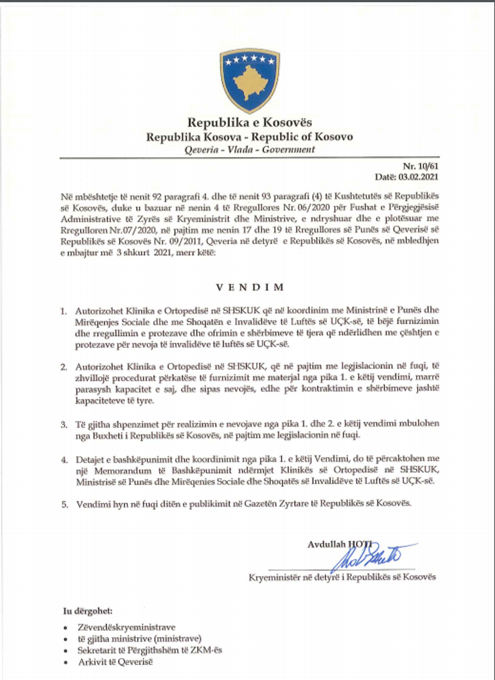 vendimet e qeverise
