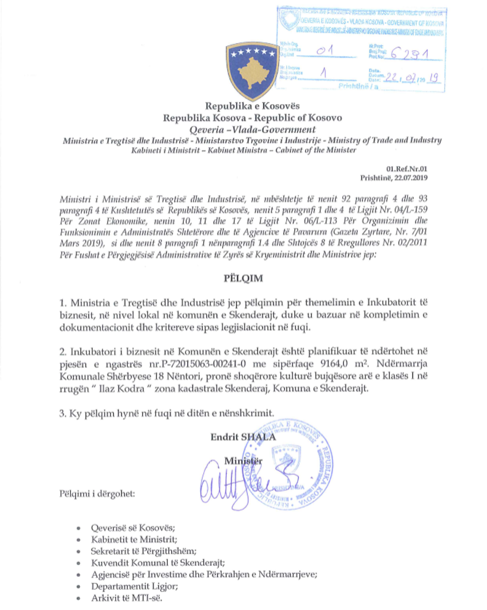 vendimi inkubator skenderaj