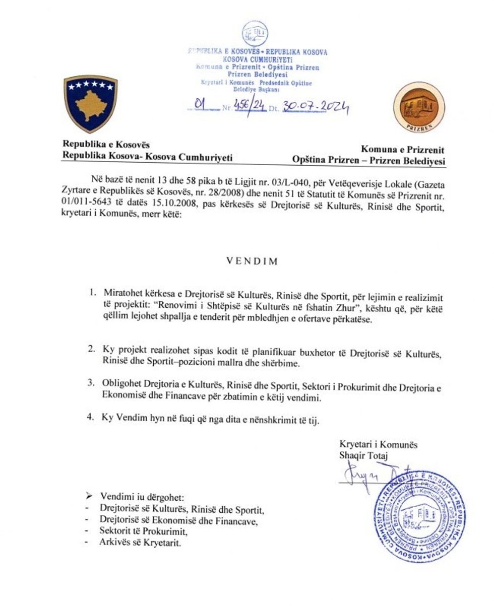 vendimi kryetarit shk zhur