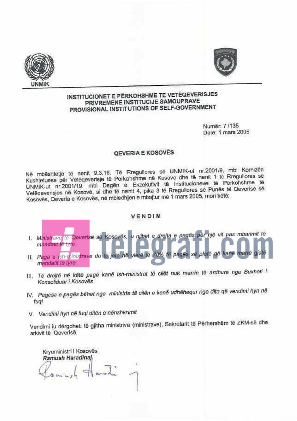 Vendimi UNMIK