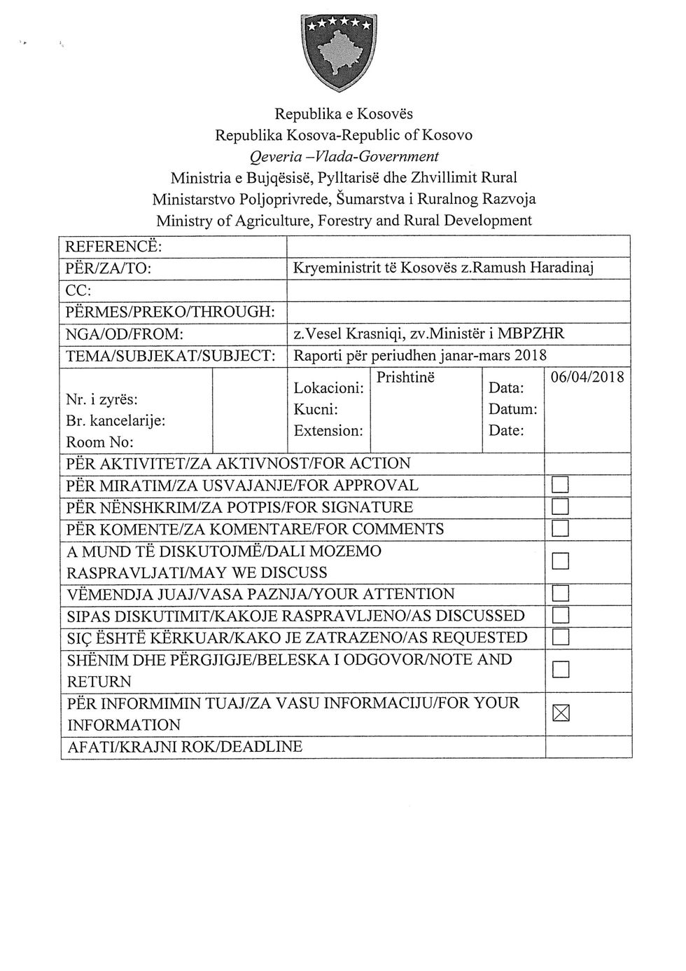 Vesel Krasniqi Raporti 1