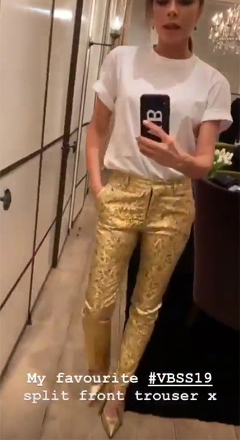 victoria beckham instagram gold trousers z