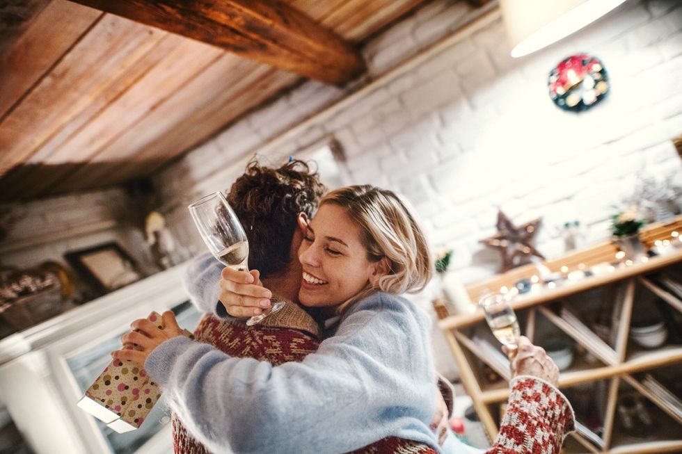 white couple hugging