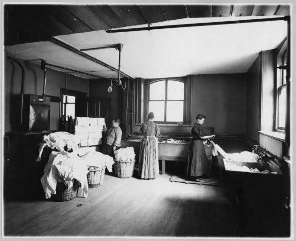 Women work at a laundry, circa 1905, in this Library of Congress handout photo. For women 100 years ago, opportunities to work beyond the home and take part in political life were very limited. As the 20th century progressed, hard-won progress included gradually improved voting rights, while the upheaval of war pushed doors ajar as women worked as part of the war effort. U.S. Library of Congress archive photos show women's workplaces ranging from a flour mill in England to a coal mine in Belgium or Lincoln Motor Co.'s welding department in Detroit. International Women's Day is celebrated on March 8. REUTERS/Library of Congress/Handout via Reuters SEARCH