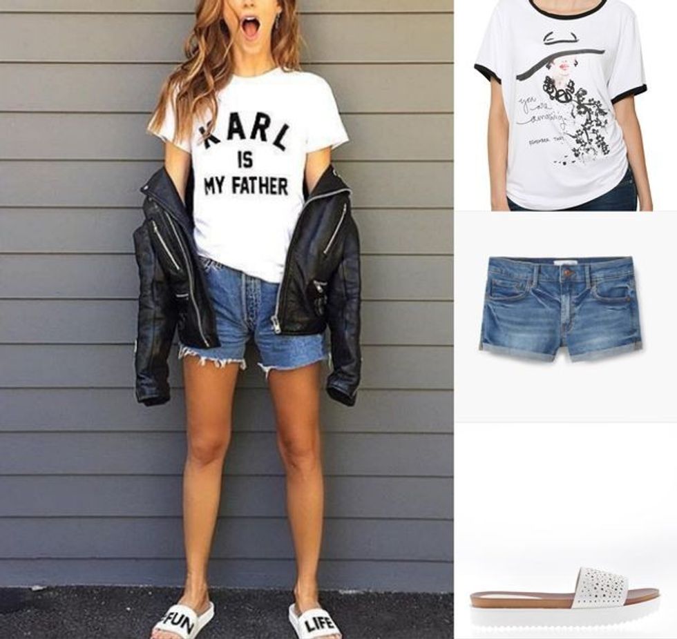 Xhinse të shkurtra( Mango), bluzë e bardhë me mëngë të shkurtra