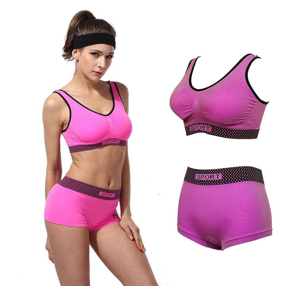 Yomsong Sports Bra Set jogging underwear women Seamless quick drying clothes Gym Fitness Women Bra Set