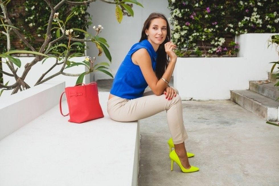 young stylish beautiful woman summer fashion