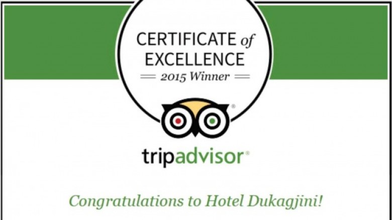 Hotel Dukagjini certifikohet me “Certificate of Excellence”