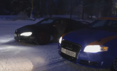 Kur Audi R8 dhe Audi RS4 garojnë në borë (Video)