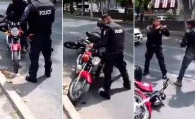 Polici dhe motoçiklisti, meç boksi në rrugë (Video)