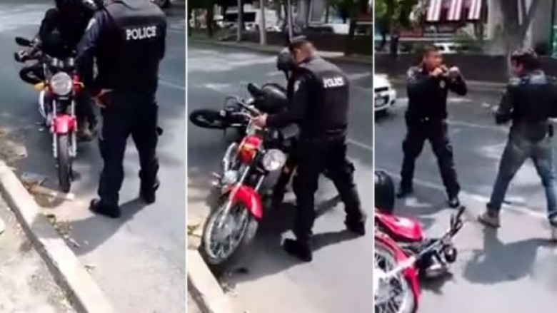 Polici dhe motoçiklisti, meç boksi në rrugë (Video)